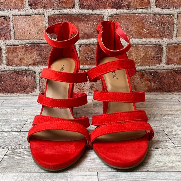 Orange Strappy Chunky Heels - Picture 2 of 7